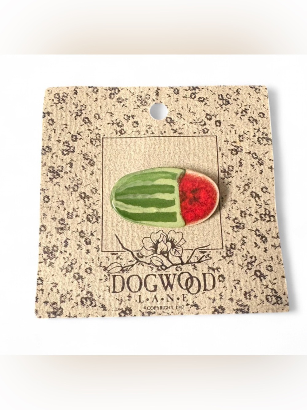 Vintage 1987 Dogwood Lane Ceramic Watermelon Pin Brooch Cottagecore 80s Fruit